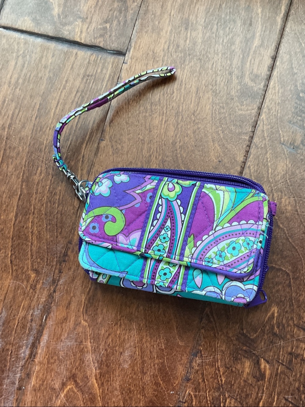 Vera Bradley Purple Teal Paisley Quilted Wristlet